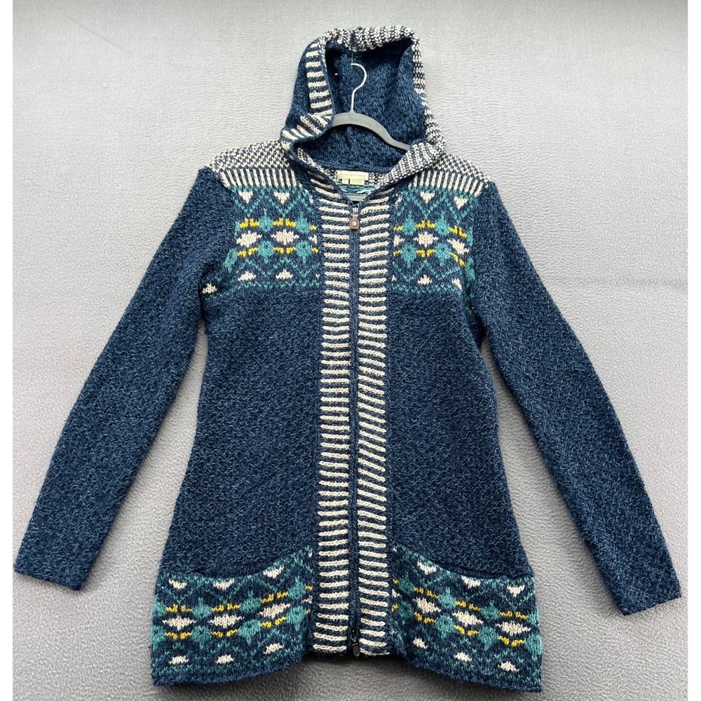 Royal Robbins Sweater Sz L Blue Fair Isle Zip Up Hooded Cardigan Aztec - Picture 1 of 10